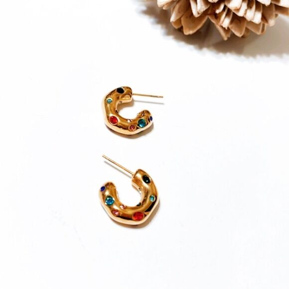 Rhinestone hoop earrings M56 - Picture 5 of 9